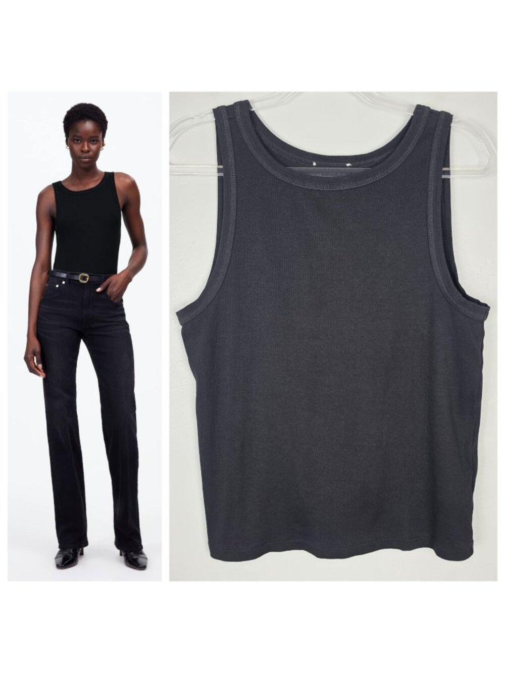 Madewell (Re)generative Supima Cotton Essential High Neck Tank Black Size L